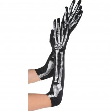 Black & White Skeleton Design Long Gloves Adult Size