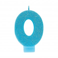 Number 0 Party Supplies - Candle Blue Glitter 8cm