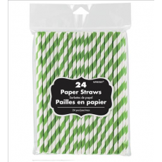 Stripes Kiwi Green & White Straws 19cm 24 pk