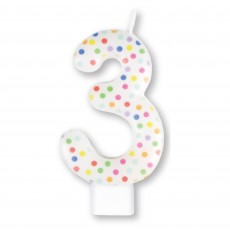 Number 3 Rainbow Dots Moulded Candle 8cm