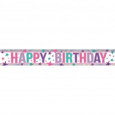 Happy Birthday Pink Holographic Banner 2.7m