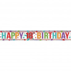 Multi Coloured Happy 18th Birthday Holographic Banner 2.7m