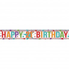 Multi Coloured Happy 21st Birthday Holographic Banner 2.7m