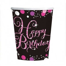 Happy Birthday! Pink Celebration Paper Cups 266ml 8 pk