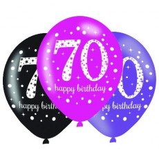 70th Birthday Pink Celebration Teardrop Latex Balloons 30cm 6 pk