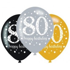 Teardrop 80th Birthday Sparkling Celebration Latex Balloons 30cm Pack of 6