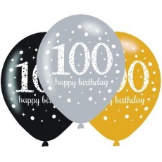 Teadrop 100th Birthday Sparkling Celebration Latex Balloons 30cm Pack of 6