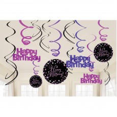 Pink Celebration Swirl Happy Birthday to You! Hanging Decorations Pack of 12