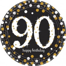 Round 90th Birthday Sparkling Celebration Prismatic Dinner Plates 23cm Pack of 8