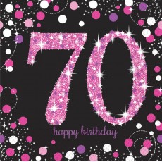 70th Birthday Pink Celebration Lunch Napkins 33cm x 33cm 16 pk