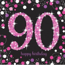 90th Birthday Pink Celebration Lunch Napkins 33cm x 33cm 16 pk