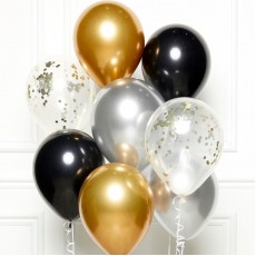New Year Black, Silver & Gold  Latex Balloons
