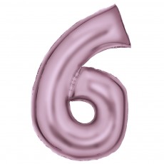 Number 6 Silk Lustre Pastel Pink  Shaped Balloon