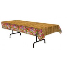 Hawaiian Luau Flowers & Bamboo Plastic Table Cover 137cm x 274cm