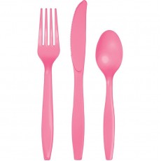 Candy Pink Plastic Cutlery Sets Pack of 24