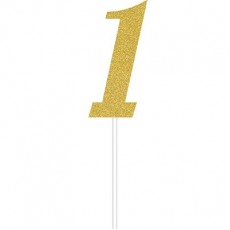 Number 1 Party Supplies - Cake Topper Glittered Gold 15cm x 3cm