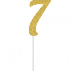Number 7 Party Supplies - Cake Topper Glittered Gold 15cm x 5cm