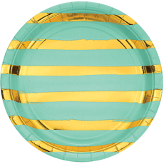 Round Fresh Mint Green & Gold Stripes Touch of Colour Dinner Plates 22cm Pack of 8
