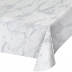 White Marble Plastic Table Cover 137cm x 274cm