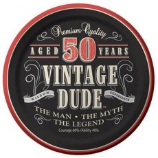 Vintage Dude 50th Birthday Round Lunch Plates 18cm 8 pk