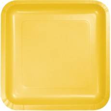 School Bus Yellow Square Dinner Plates 23cm 18 pk
