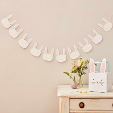Easter Pink & White Eggciting Bunny Face Bunting Banner 2m