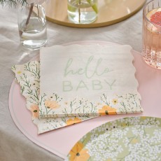 Floral Baby Shower Hello Baby Lunch Napkins 17 pk