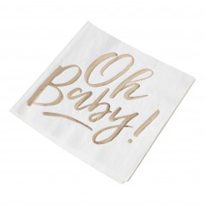 Gold Oh Baby! Foiled Lunch Napkins 16.5cm x 16.5cm Pack of 16
