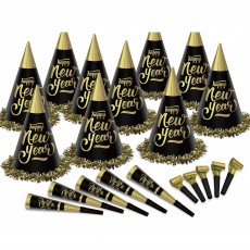 Black & Gold Happy New Year Party Box Kit For 100 Guests