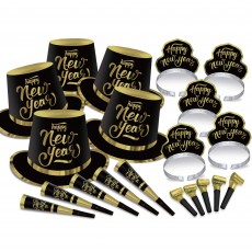 Black & Gold Happy New Year Party Box Kit For 20 Guests