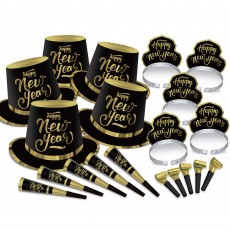 Black & Gold Happy New Year Party Box Kit For 50 Guests