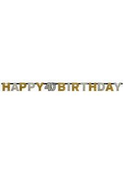 Black, Gold & Silver Sparkling Celebration Prismatic Letter Happy 40th Birthday Banner 2.13m x 16cm