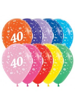 Teardrop Fashion Multi Coloured 40th Birthday Latex Balloons 30cm Pack of 25