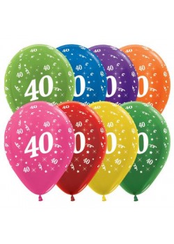 Teardrop Metallic Multi Coloured 40th Birthday Latex Balloons 30cm Pack of 25