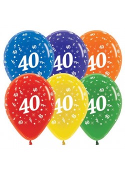 Teardrop Crystal Multi Coloured 40th Birthday Latex Balloons 30cm Pack of 25