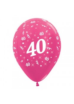 40th Birthday Metallic Fuchsia Teardrop Latex Balloons 30cm 25 pk