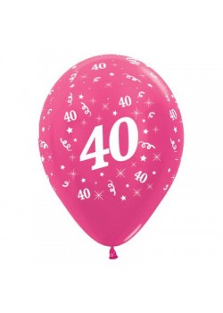 40th Birthday Metallic Fuchsia Teardrop Latex Balloons 30cm 6 pk