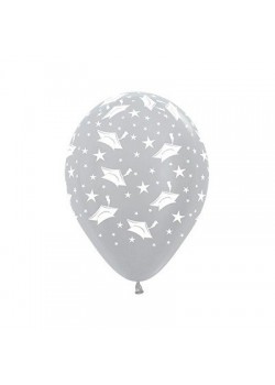 Teardrop Satin Pearl Silver Graduation Hats & Stars Latex Balloons 30cm Pack of 12
