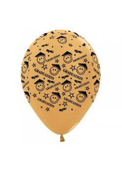 Teardrop Metallic Gold Graduation Smiley Faces Latex Balloons 30cm Pack of 6