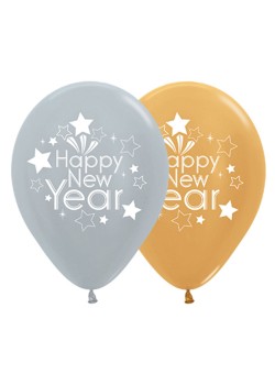 New Year Metallic Silver & Gold  Latex Balloons