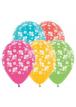 Teardrop Tropical Multi Coloured Bumble Bee's & Flowers Latex Balloons 30cm Pack of 25