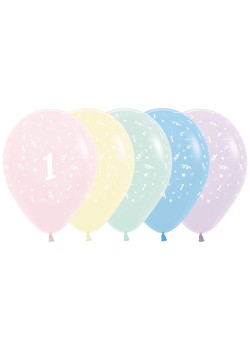Number 1 Pastel Matte Assorted Age 1 Latex Balloons 30cm 25 pk
