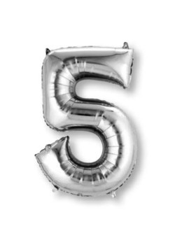 Number 5 Party Decorations - Shaped Balloon SuperShape Silver 86cm