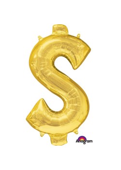 Gold Dollar Sign Shaped Balloon 55cm x 91cm