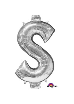 Silver Dollar Sign Shaped Balloon 76cm x 81cm