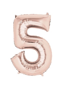 Number 5 Party Decorations - Shaped Balloon SuperShape Rose Gold 86cm