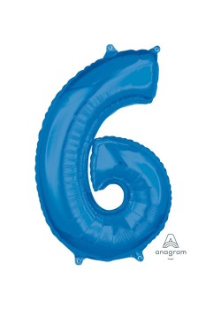 Number 6 Party Decorations - Shaped Balloon Mid-Size Blue  66cm