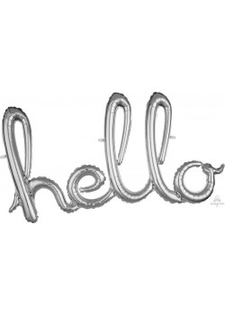 Silver Hello Script Shaped Balloon 99cm x 55cm