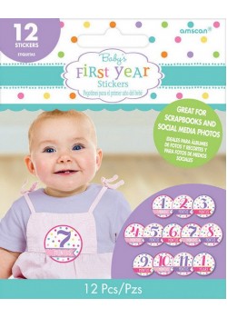 Baby Shower Party Supplies - Month by Month Girl's First Year Stickers