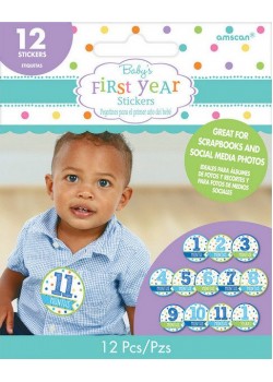 Baby Shower Party Supplies - Month by Month Boy's First Year Stickers